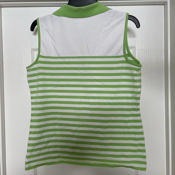 Izod sleeveless collared polo top size Large- green and white stripe - Picture 4 of 6